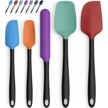 Imagem de Coukre Conjunto de 5 espátulas de silicone, resistente a altas temperaturas, silicone de grau alimentício, pode ser lavado na lava-louças, para assar, cozinhar (colorido B preto, tipo dividido)