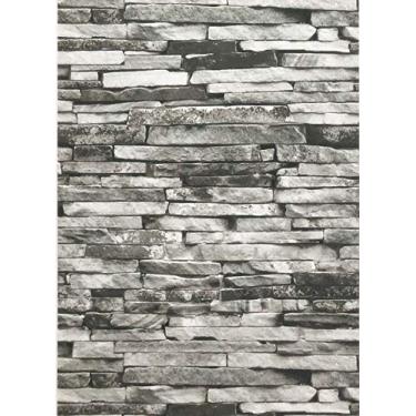 Imagem de Blooming Wall Revestimento de parede autocolante de decoração de papel de parede autocolante com pedra sintética, Wallpaper(14.5 Square Ft/Roll), Black/Gray Stone