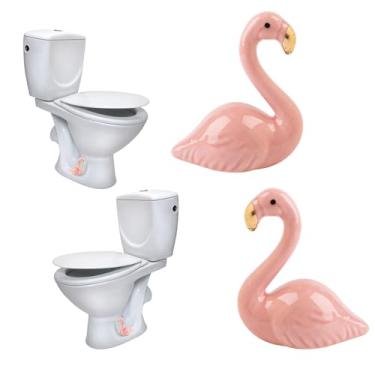 Imagem de Framendino, Pacote com 2 tampas de parafuso de vaso sanitário flamingo, cerâmica, decoração de pássaros, orifício de 0,76 cm