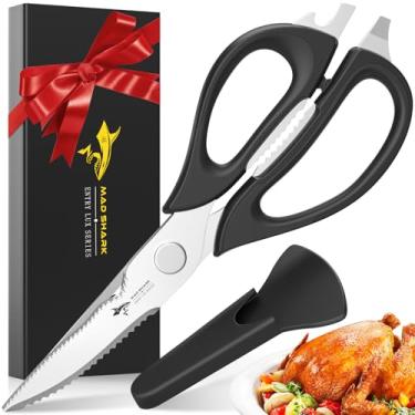 Imagem de MAD SHARK Tesoura De Cozinha Multifuncional Desmontável, Aço Inoxidável Com Cabo Confortável, Para Aves Alta Resistência, Como Frango, Carne E Peixe, Lavável Na Máquina Lavar Louça (Novo Suporte Mag