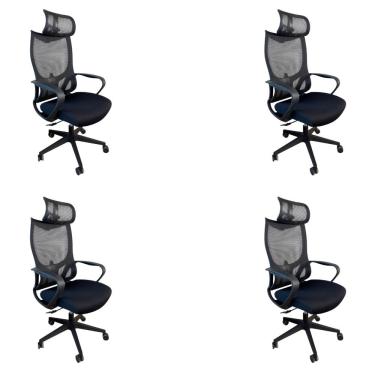 Imagem de Kit 4 Cadeiras De Escritório Presidente Ergonômica Oficial Corporativa Verona Apoio Nuca