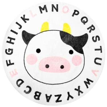 Imagem de FALESOUL Tapete redondo para crianças, tapete colorido para berçário, tapete macio para sala de jogos, antiderrapante, lavável para canto calmante, decoração de sala de jogos, 119 cm, redondo (vaca)