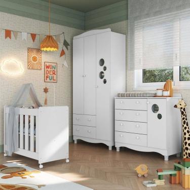 Imagem de Quarto de Bebê Completo Aquarela 4 em 1 com Colchão Branco - Pnr Móveis