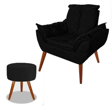 Imagem de Poltrona 1 Lugar Sofá Suede Preto Com Puff Banco Decoração