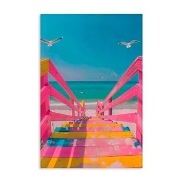 Imagem de Stupell Industries Arte de parede retrô rosa para escadas de praia, design por LSR Design Studio, 61 x 40 cm