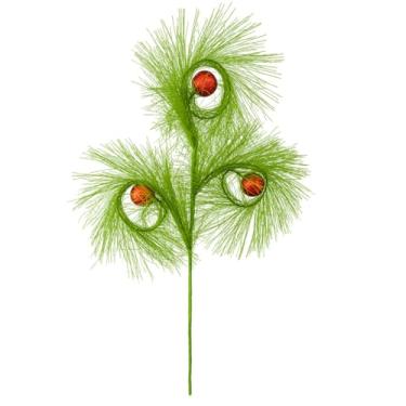 Imagem de Pacote com 8 palhetas artificiais em forma de pavão para decoração de Natal – Guirlanda de penas falsas verdes moldáveis dobráveis com bolas vermelhas brilhantes para árvore de Natal, cornija, festa