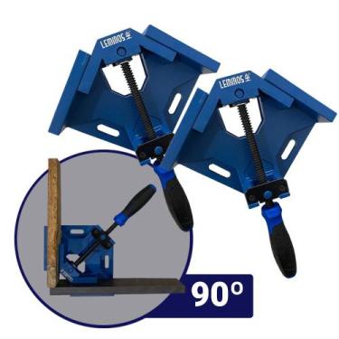 Imagem de Kit 2 Grampo Sargento 90 Graus Angular Braçadeira Canto Esquadro Apert