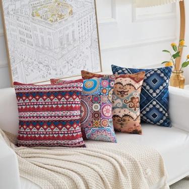 Imagem de GV DUOKE Capas de almofada com estampa boêmia para sofá, 45,7 x 45,7 cm, conjunto de 4 capas de almofada decorativas quadradas, vintage, boho para sofá, sala de estar, quarto, pátio, varanda