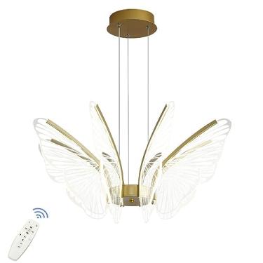 Imagem de Lustre LED Borboleta Crianças Meninas Lustre Para Quarto Controle Regulável LED Pendente Luz Nórdica Ouro Moderno Teto Pendurado Lâmpada Para Mesa De Jantar Sala De Estar Hall Cozinha Ilha