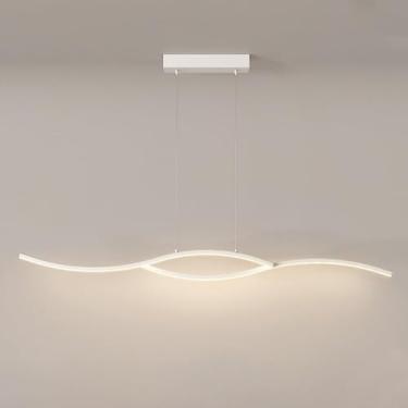 Imagem de Lustre Fazenda Cozinha Ilha Iluminação Moderna Lustre Linear Longo Tira Pendente Luz Regulável Branco Luminária Pendente de Teto para Sala de Jantar Bar Restaurante, Branco