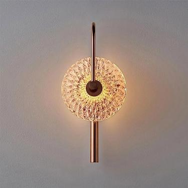 Imagem de Luminária de parede linear ouro rosa de 16 polegadas com cúpula de vidro estampado prensado, luminária de parede LED moderna e minimalista com fio, luminária de parede de vidro redonda de 8