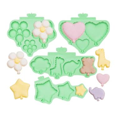 Imagem de KALAIEN Moldes de silicone, molde de chocolate estrela, moldes de doces de goma de coração, moldes de fondant de flores para molde de vela, bandeja de cubos de gelo, topo de cupcake, moldes de argila