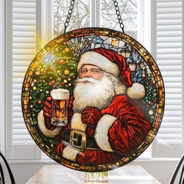 Imagem de VAIIEYO Enfeite de Natal para pendurar na janela de vitral, apanhador de sol feito à mão, decoração de Papai Noel com ganchos para janela, jardim, casa, presente de inauguração de casa de Natal e