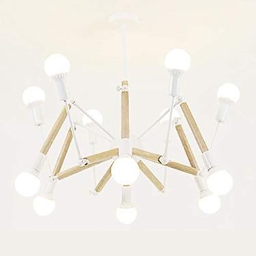 Imagem de FZGGWYHL Personalidade criativa luz molecular de madeira maciça, lustre atmosférico simples, sala de estar, sala de jantar, quarto, lustre mecânico de aranha nórdica E27 - preto. 6 cabeças