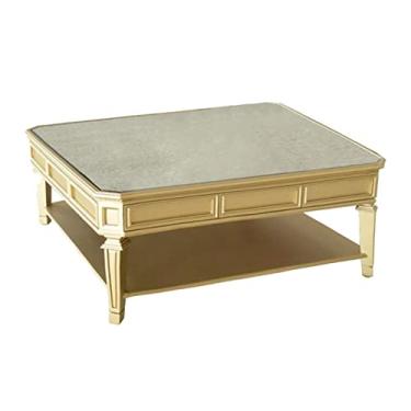 Imagem de URGDWEKJY Mesa de centro retrô, mesa quadrada para sala de estar, mesa de sofá com espelho e prateleira de armazenamento aberta, para sala de estar e quarto (ouro, 80 x 80 x 47 cm)