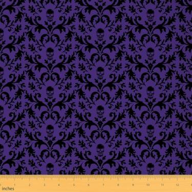 Imagem de jejeloiu Tecido de estofamento damasco roxo para cadeiras 3 jardas crânio gótico gótico para projetos de bricolage em casa, decoração interna e externa, vintage, floral, jacquard, boêmio, exótico