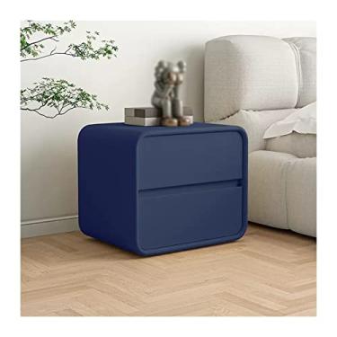 Imagem de Mesa de cabeceira com 2 gavetas, mesa de cabeceira moderna, mesa de cabeceira com acabamento de couro de microfibra azul escuro, mesa lateral de sofá de madeira para quarto, sala de estar, corredor,