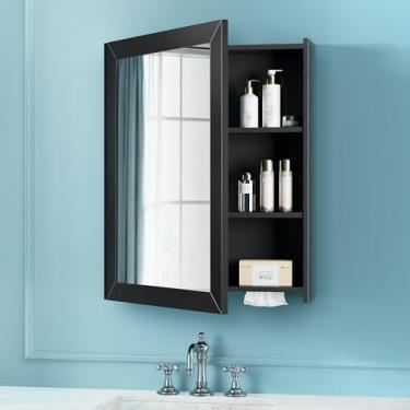 Imagem de Armário de espelho de banheiro – Grande porta única 61 x 76 cm armário de parede armário de espelho de banheiro com compartimento para lenços faciais e área de armazenamento multifuncional