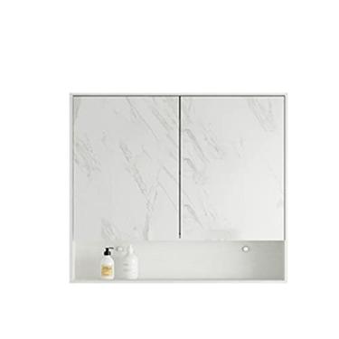 Imagem de Armário suspenso com espelho de parede Armário de espelho com armazenamento de prateleiras Adequado para banheiro, banheiro, banheiro, espelho de estilo simples (tamanho: 80 cm/31,5 polegadas)