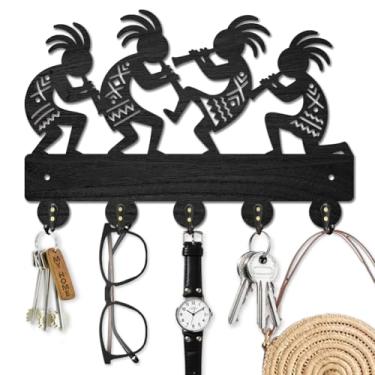 Imagem de MAYJOYDIY Kokopelli Porta-chaves de madeira para parede estilo nativo americano cabide para chaves 29 × 19 cm, suporte de parede com 5 ganchos de liga para entrada, cozinha, escritório, quarto