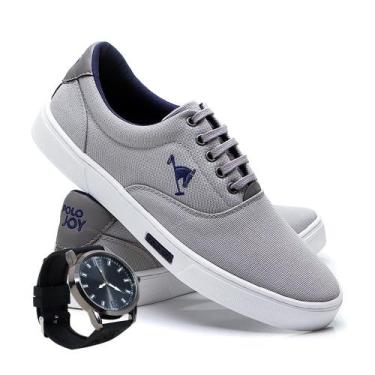 Imagem de Kit Sapatênis Casual Masculino Polo Joy Sport + Relógio, 45, Cinza