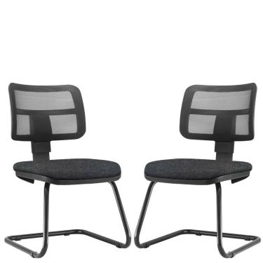 Imagem de Kit 02 Cadeiras de Escritório Recepção Fixa Zip L02 Linho Chumbo - Lyam Decor