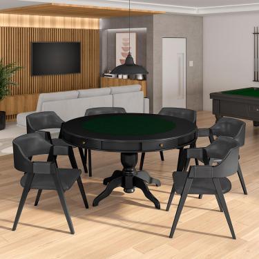 Imagem de Conjunto Mesa de Jogos Carteado Bellagio Tampo Reversível e 6 Cadeiras Madeira Poker Base Estrela PU Grafite/Preto G42 - Gran Belo
