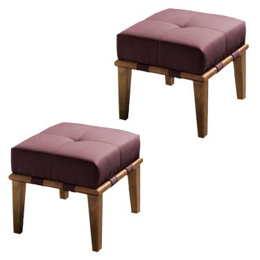 Imagem de Kit 02 Puffs Decorativos 45cm Martínez Veludo Pés Madeira Rosa/Mel - Gran Belo