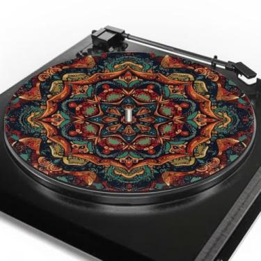 Imagem de PJHEQOXE Tapete para toca-discos estilo mandala, 29 cm, tapete antiestático de feltro antiderrapante para melhor ajuste de som, vinil vintage player