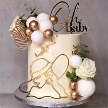 Imagem de LZGXZF Chapéu de acrílico feminino topos de bolo queen topo de bolo rosto de senhora dourado decorações de bolo de aniversário para mulheres e meninas aniversário aniversário chá de panela decorações