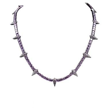 Imagem de WIC Colar de liga de cobre zircão clássico presente de luxo criativo série de dente de leopardo colar hip-hop, zircônia completa roxo 47 cm/18 pol