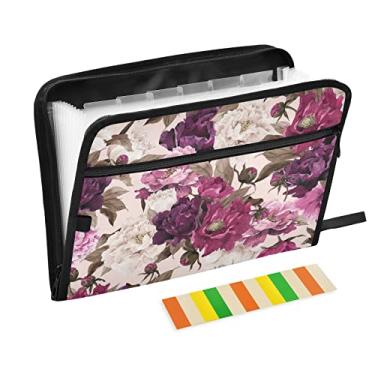 Imagem de ALAZA Pasta expansível colorida vintage rosa, 13 bolsos, pasta organizadora de documentos expansível com fecho de zíper para escritório em casa, tamanho carta A4, papel documento