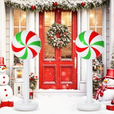 Imagem de Simgoing 2 peças de decorações infláveis de Natal ao ar livre, 10 m, decoração de coluna inflável de doces de Natal para inverno, Natal, gramado, jardim, decoração de casa