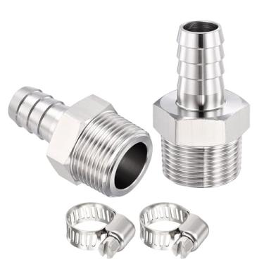 Imagem de HARFINGTON 2 peças 1/5.1 cm a 3/20.3 cm NPT macho 304 encaixe de farpa de aço inoxidável com 2 peças de braçadeira de aço inoxidável, emendador de metais para impressão 3D, compressor de ar, máquina