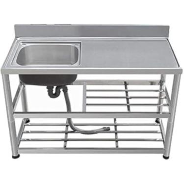 Imagem de Pia De Serviço Público De Aço Inoxidável Pia De Catering De Cozinha Comercial, Aço Inoxidável, Bacia De Lavagem De Vegetais De Mesa Com Prateleira Multifunc, Package a, 100 * 50 * 80cm-Right sink
