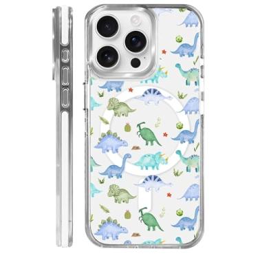 Imagem de MQJCYB Capa magnética para iPhone 15 Pro com design em base transparente, compatível com MagSafe, capa protetora fina de TPU macio para celular feminina e meninas para iPhone 15 Pro-Clear Dinosaur