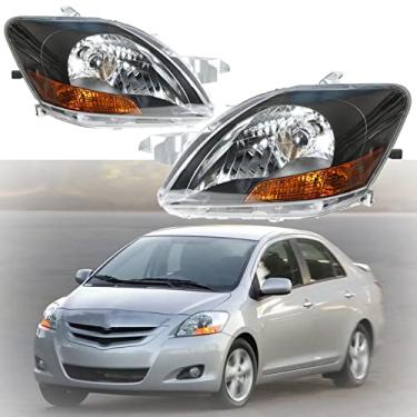 Imagem de SEBLAFF TO2518108 TO2519108 Substituição do conjunto do farol do lado do motorista e do passageiro para Yaris Base Sedan 2007 2008 2009 2010 2011 com canto âmbar