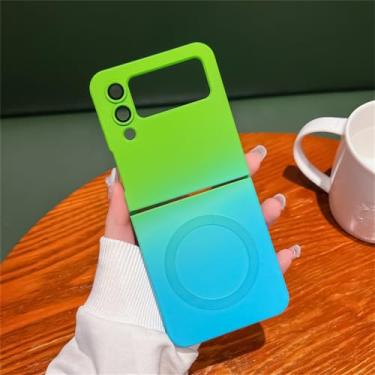 Imagem de Capa dobrável magnética de carregamento sem fio para Samsung Z Flip3 Flip5 ZFlip 5 Galaxy Z Flip 3 4 5 Capa macia de silicone de cor gradiente, verde azul, para Samsung Z Flip 5