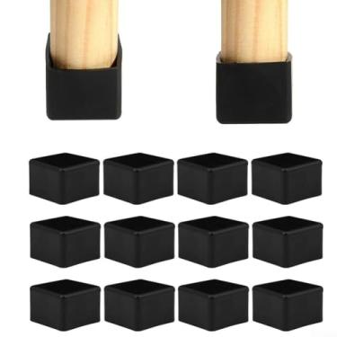 Imagem de Conjunto de protetores de móveis, 12 peças, quadrado, preto, PVC, perna, pés de borracha, coberturas de mesa, prevenção de ruído e arranhões no chão (25 x 25 mm)