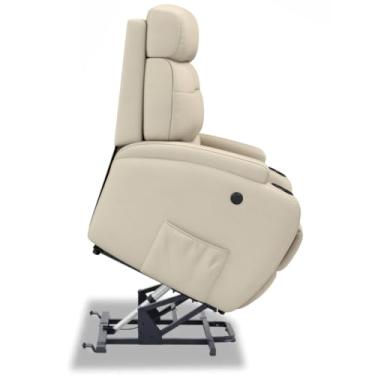 Imagem de Poltrona do Papai Reclinável Elétrica Bivolt Lift com Sistema de Elevação e Massagem em Couro Bovino - Modelo Florença Damie (Bege)