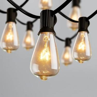Imagem de Cordão de luzes Edison ST38 de 3,5 m para ambientes externos com 10 lâmpadas transparentes (mais 1 lâmpada de reposição), cordão de luzes vintage à prova d'água para varanda, jardim, quintal, bistrô, festa de pátio, 7W, fio preto