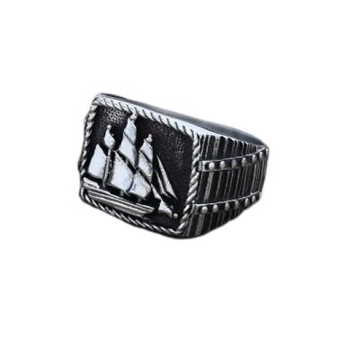 Imagem de Anel marítimo de aço inoxidável com três mastros – Design inspirado no náutico, artesanato retrô oxidado, ótimo para entusiastas de vela, durável e masculino tamanho 7-13, Aço inoxidável, Sem pedra