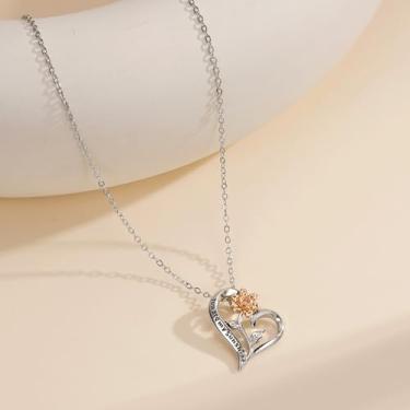 Imagem de Colar feminino banhado a ouro rosa 14 K - pingente de coração de girassol delicado, corrente hipoalergênica, presente de aniversário personalizado, joia moderna, 18"+2", Latão, Sem Pedra Preciosa