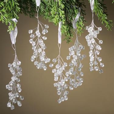 Imagem de Giegxin 12 peças de enfeites de cristal de Natal de acrílico transparente para pendurar no gelo com cordões de organza, peças de lustre, peças de guirlanda, para árvore de Natal, inverno, ano novo