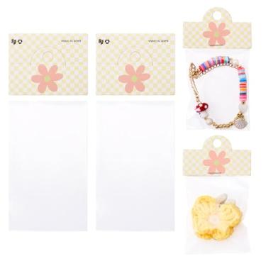 Imagem de 100 unidades de sacos de joias com cartões pendurados, sacos de exibição de joias de flores para pequenas empresas, sacos de plástico transparentes para pulseiras, colares, pacote, suprimentos de