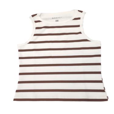 Imagem de REGATA LISTRADA, BASIC+, EM MALHA ALGODÃO COM POLIESTER E ELASTANO, REF B978 NA COR BCO/MARROM GG