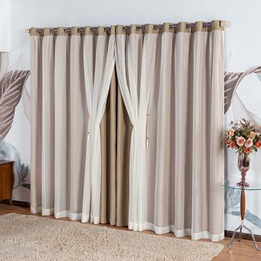 Imagem de Cortina Idealle Tecido Blackout Voal Premium 4,00x2,70m Corta Luz Luxo Varão 4M - Chocolate