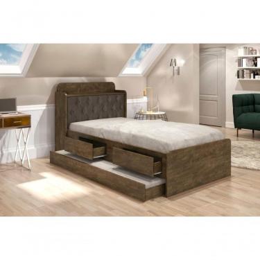 Imagem de Cama Tamires Solteiro 0,88cm Com Auxiliar Castanho Com Capitonê Nogal Dois Colchões- Cambel