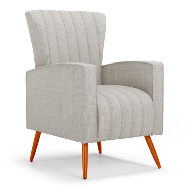 Imagem de Poltrona Decorativa Melody Com Pés Palito Linho Cinza Claro - Desk Design