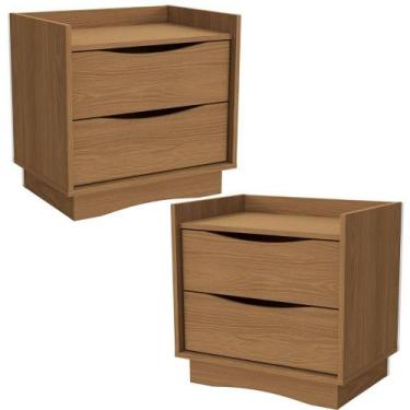 Imagem de Kit 02 Mesas De Cabeceira 2 Gavetas 54 Cm M261 Kappesberg Canela